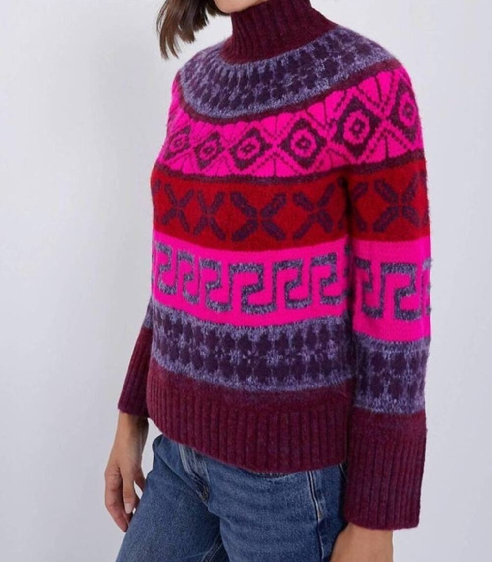 SAYLOR Sz XS Candace Fair Isle Pullover Mock Neck Sweater